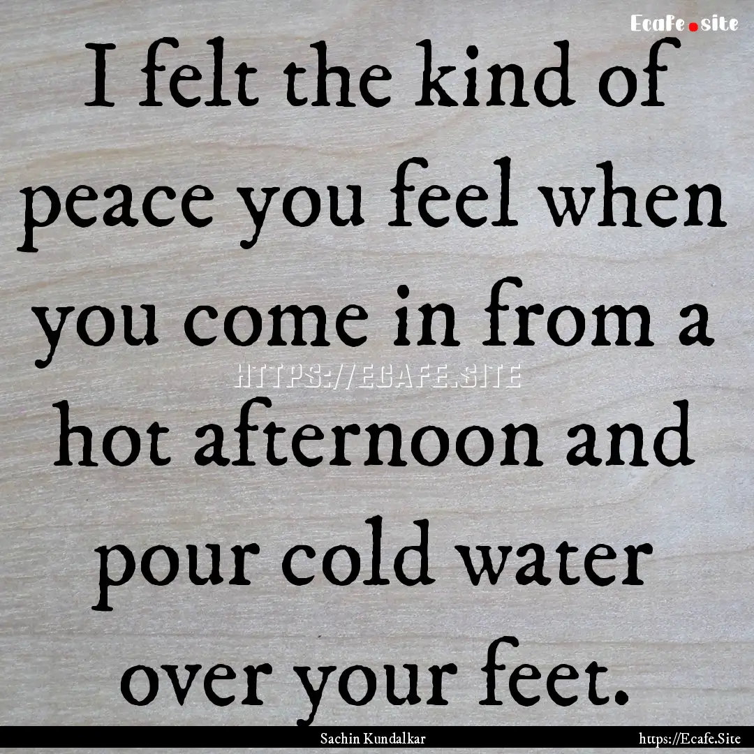 I felt the kind of peace you feel when you.... : Quote by Sachin Kundalkar