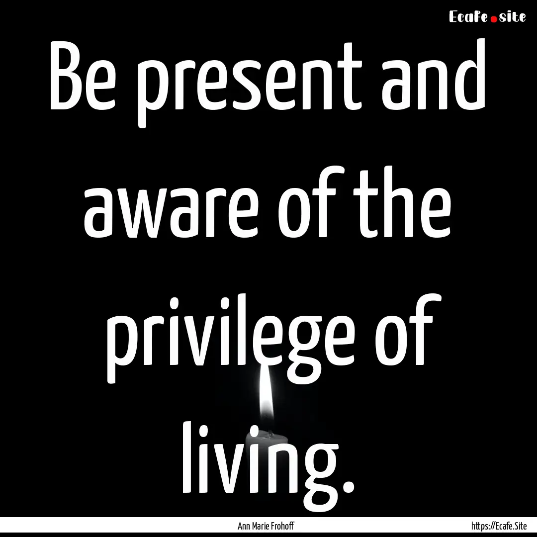 Be present and aware of the privilege of.... : Quote by Ann Marie Frohoff