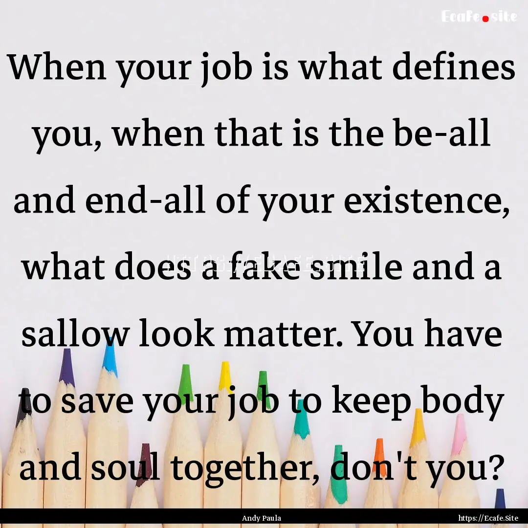 When your job is what defines you, when that.... : Quote by Andy Paula