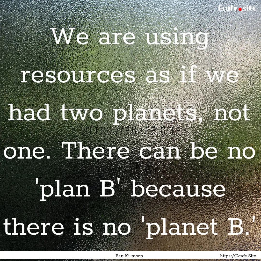 We are using resources as if we had two planets,.... : Quote by Ban Ki-moon