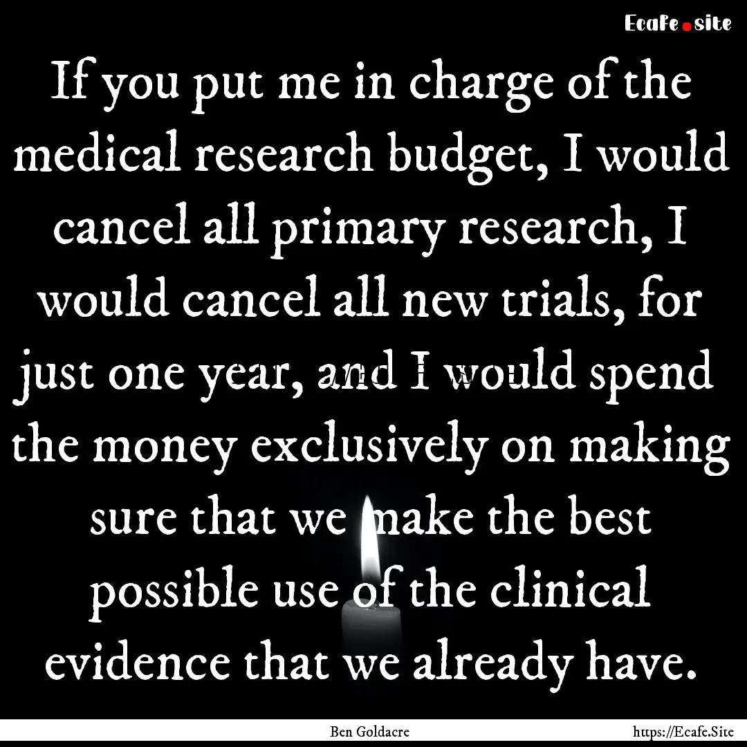 If you put me in charge of the medical research.... : Quote by Ben Goldacre