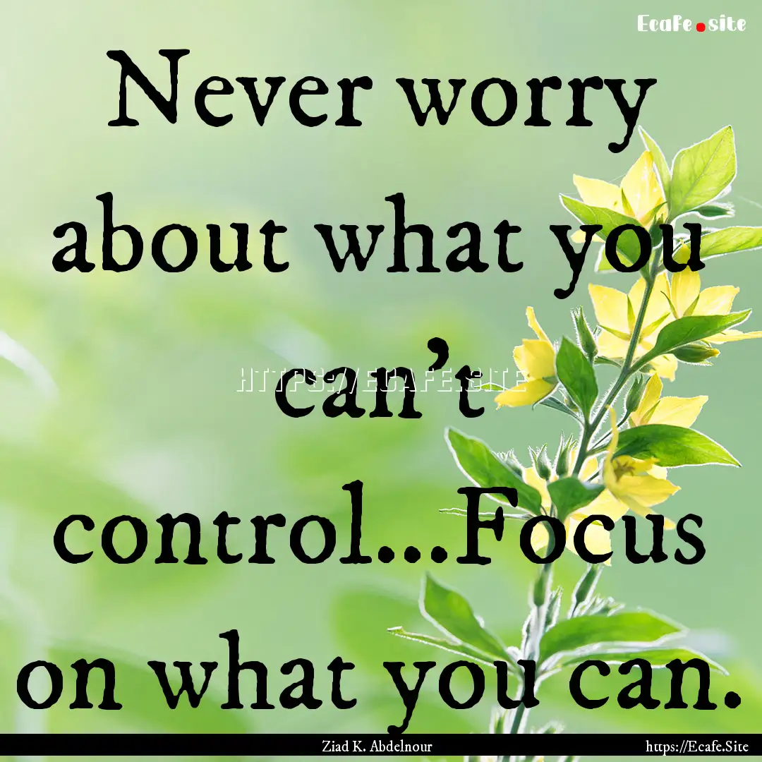 Never worry about what you can't control...Focus.... : Quote by Ziad K. Abdelnour