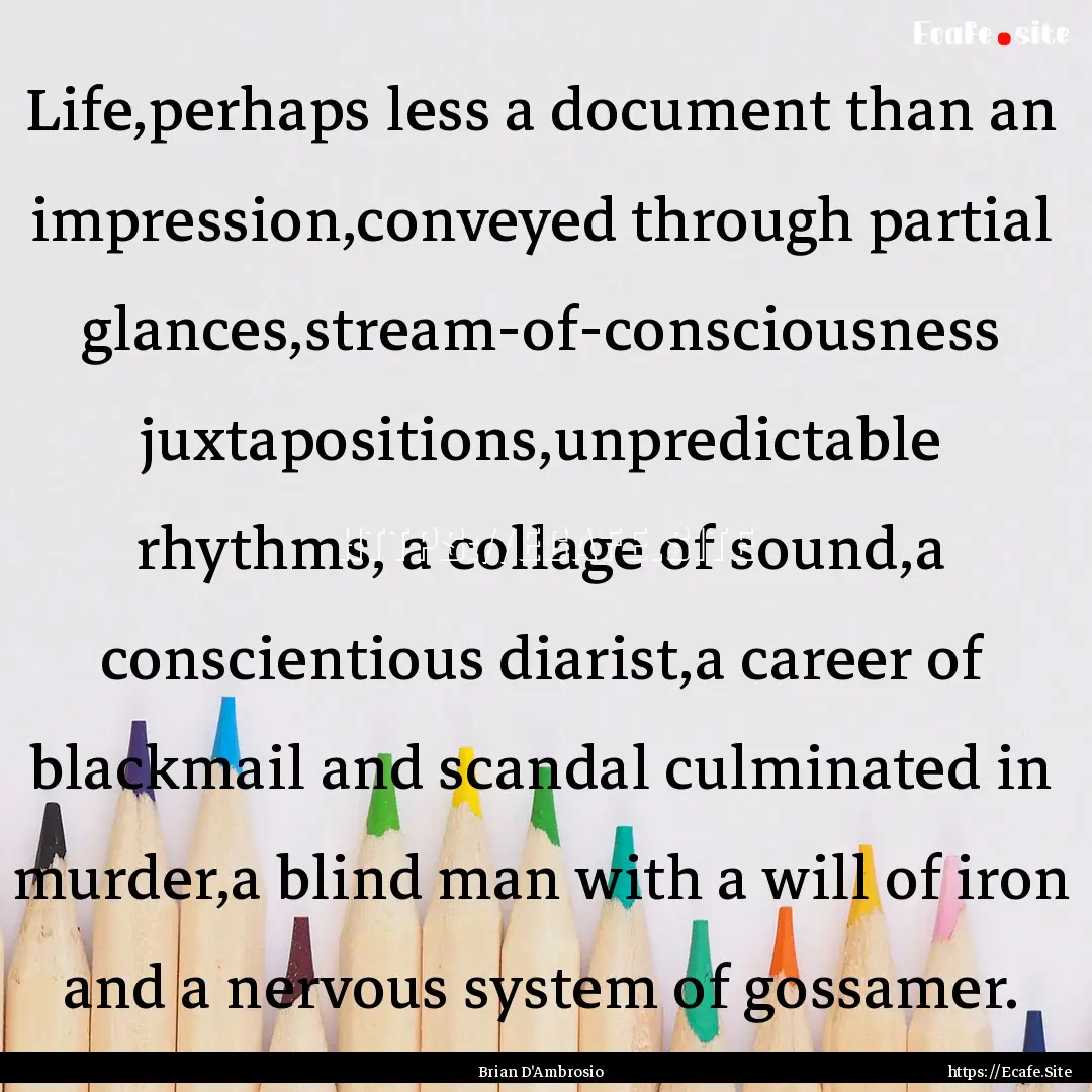 Life,perhaps less a document than an impression,conveyed.... : Quote by Brian D'Ambrosio