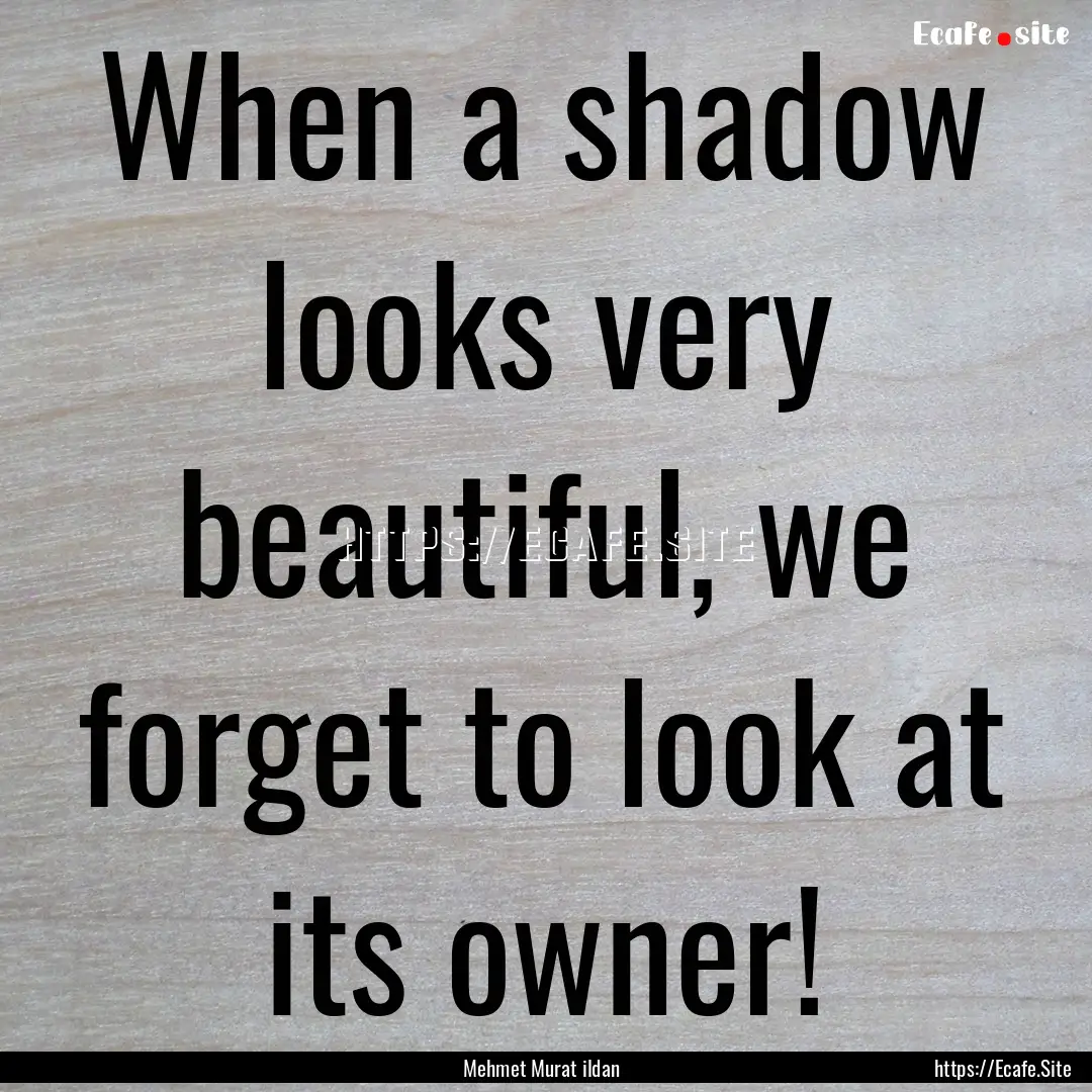 When a shadow looks very beautiful, we forget.... : Quote by Mehmet Murat ildan