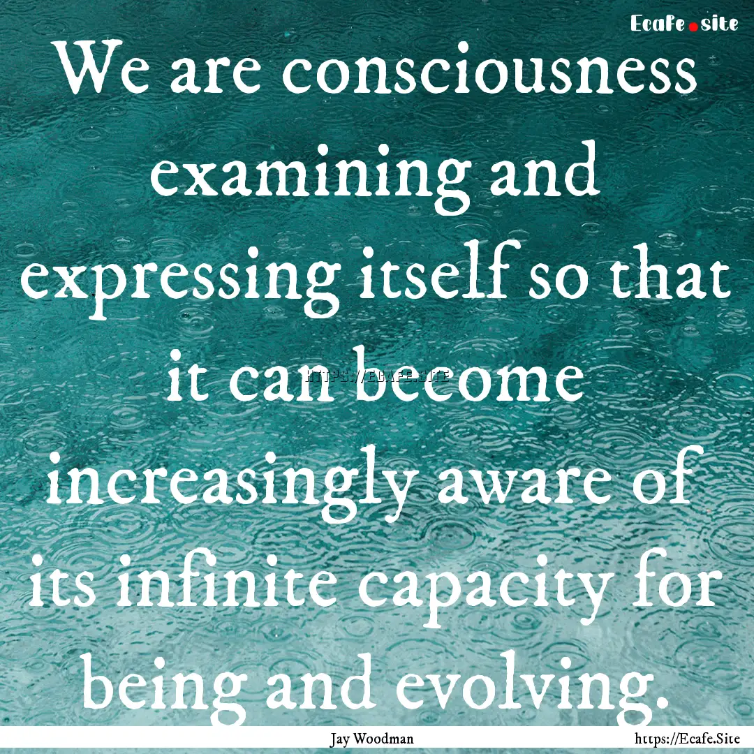 We are consciousness examining and expressing.... : Quote by Jay Woodman