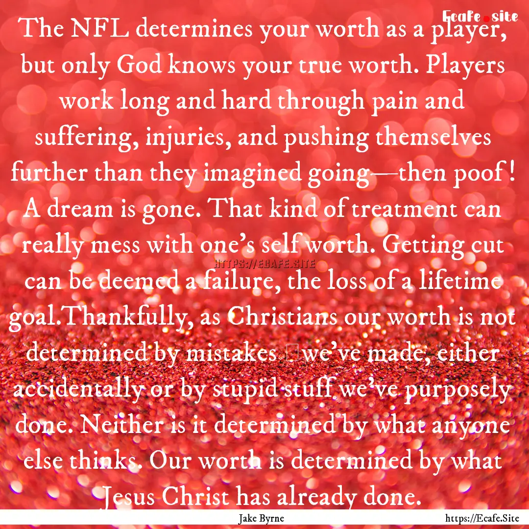 The NFL determines your worth as a player,.... : Quote by Jake Byrne