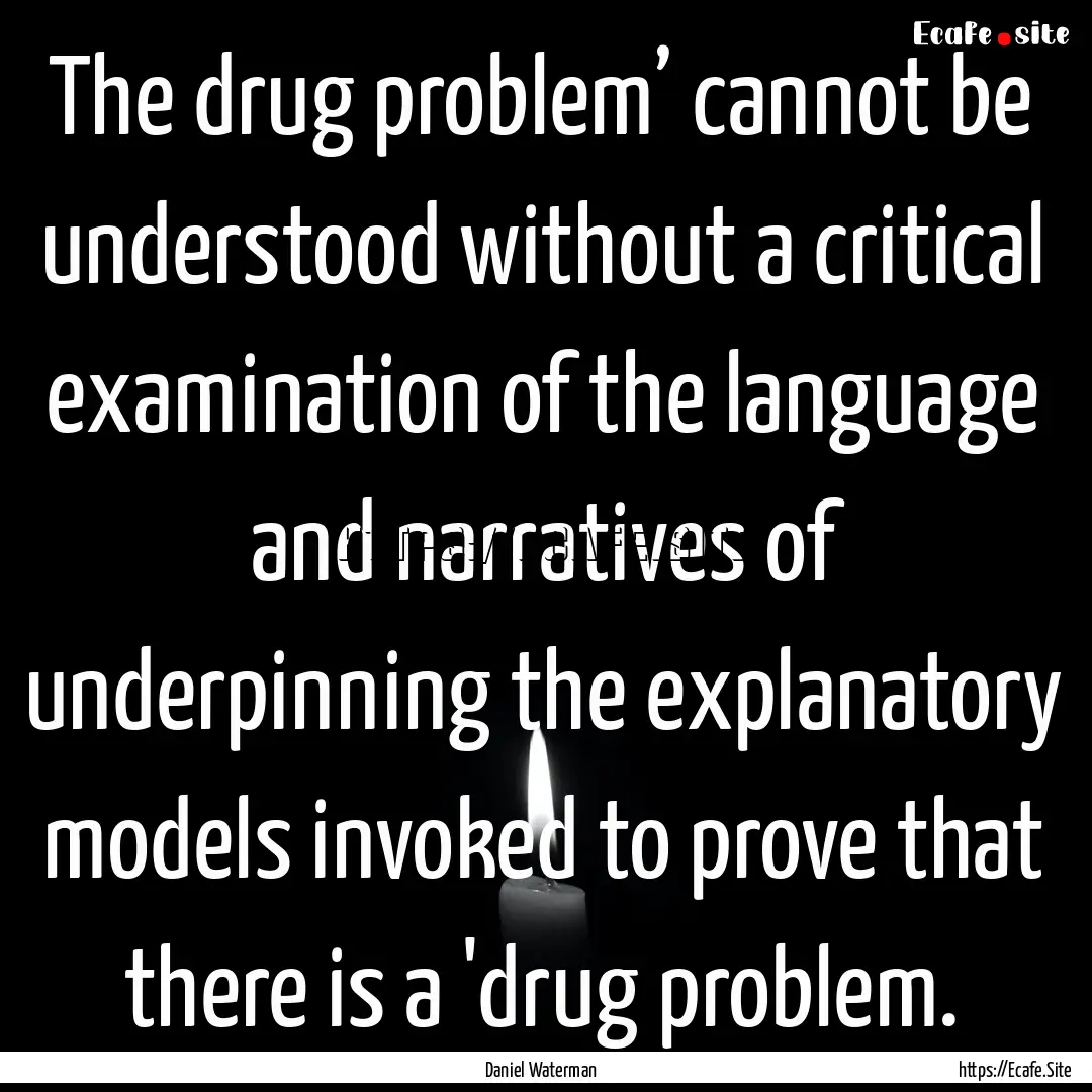 The drug problem’ cannot be understood.... : Quote by Daniel Waterman