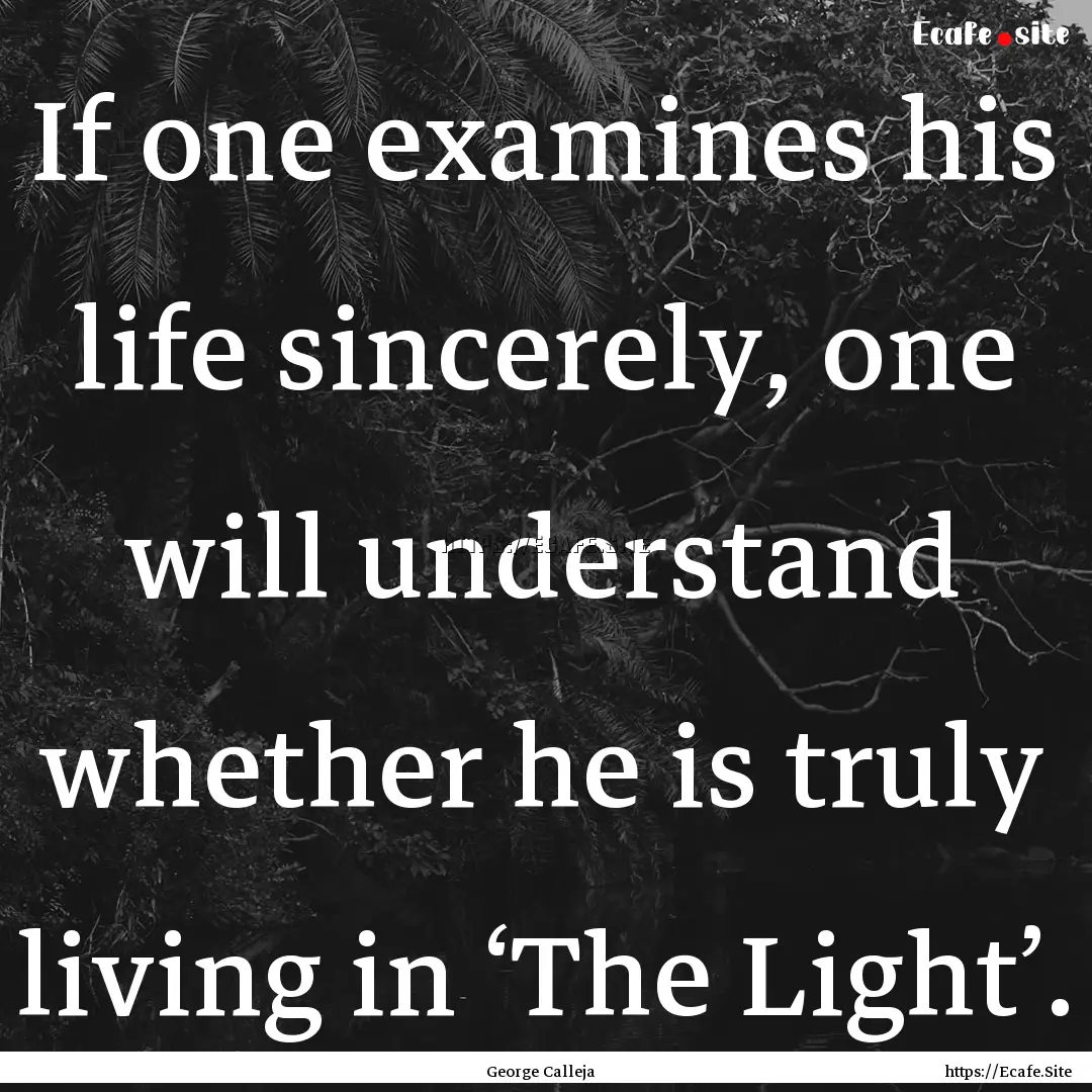 If one examines his life sincerely, one will.... : Quote by George Calleja