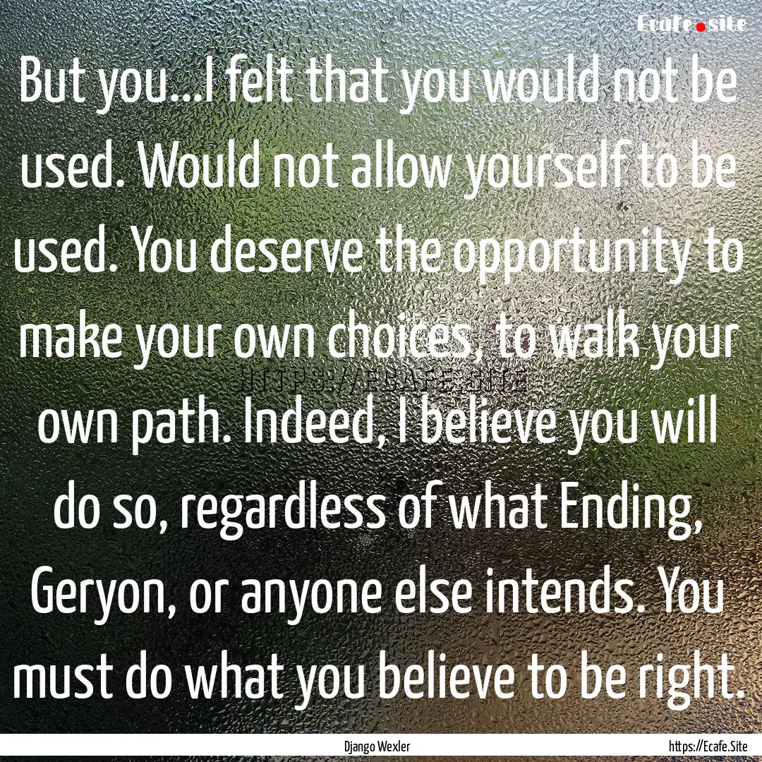 But you...I felt that you would not be used..... : Quote by Django Wexler