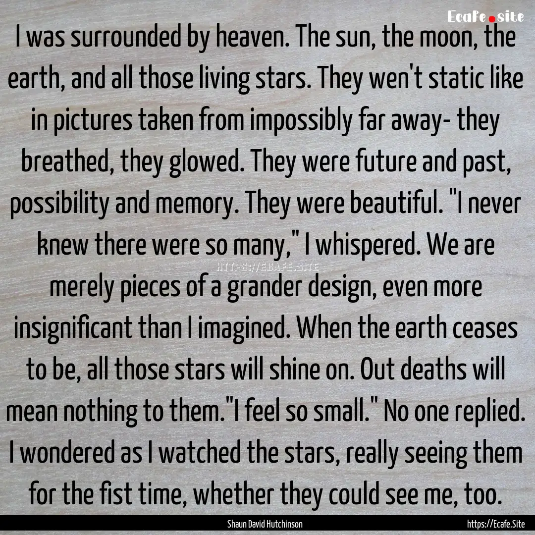 I was surrounded by heaven. The sun, the.... : Quote by Shaun David Hutchinson