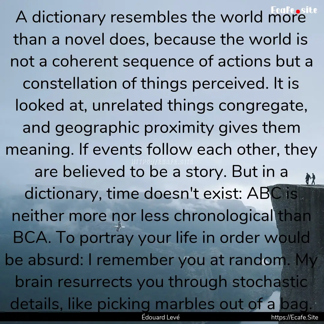 A dictionary resembles the world more than.... : Quote by Édouard Levé