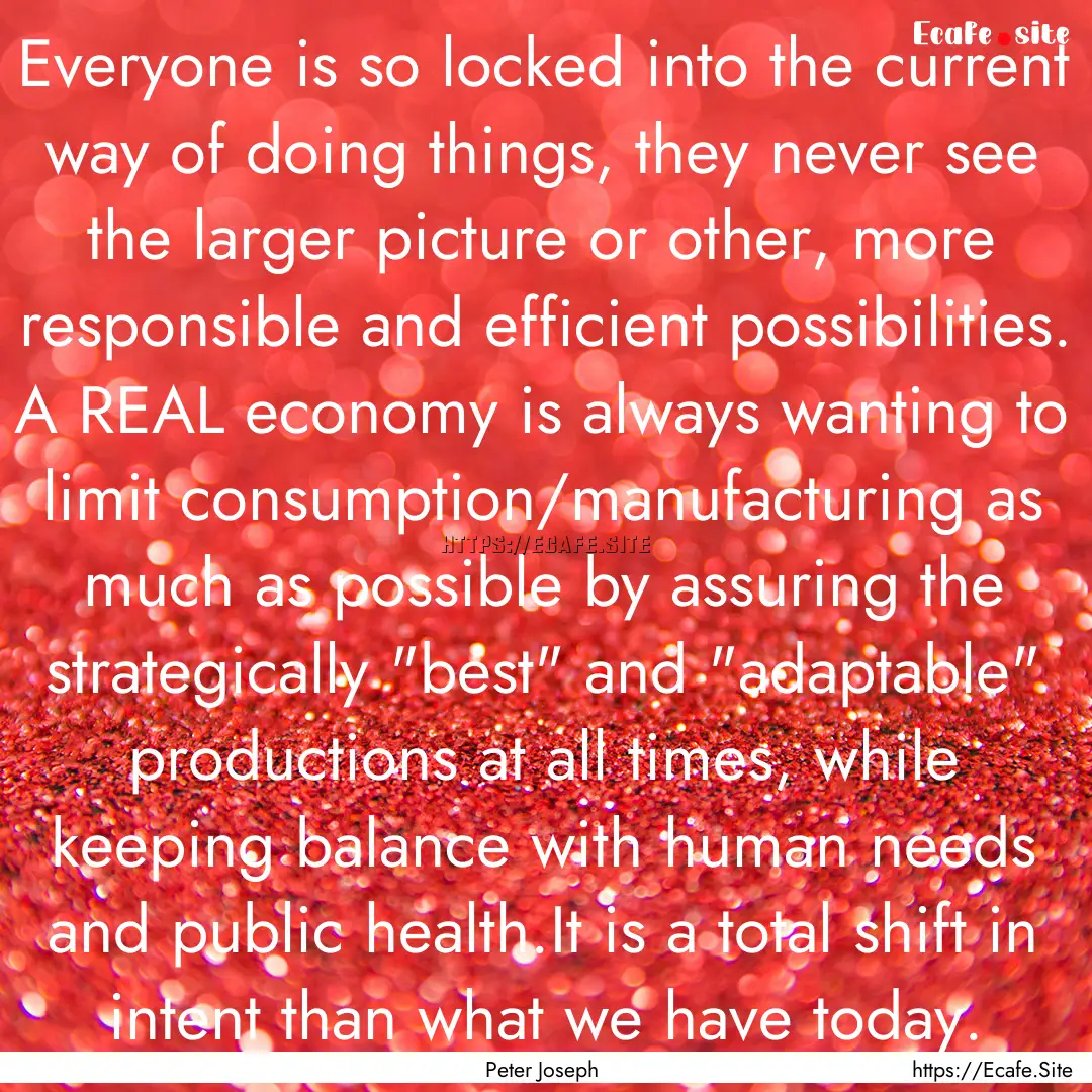 Everyone is so locked into the current way.... : Quote by Peter Joseph