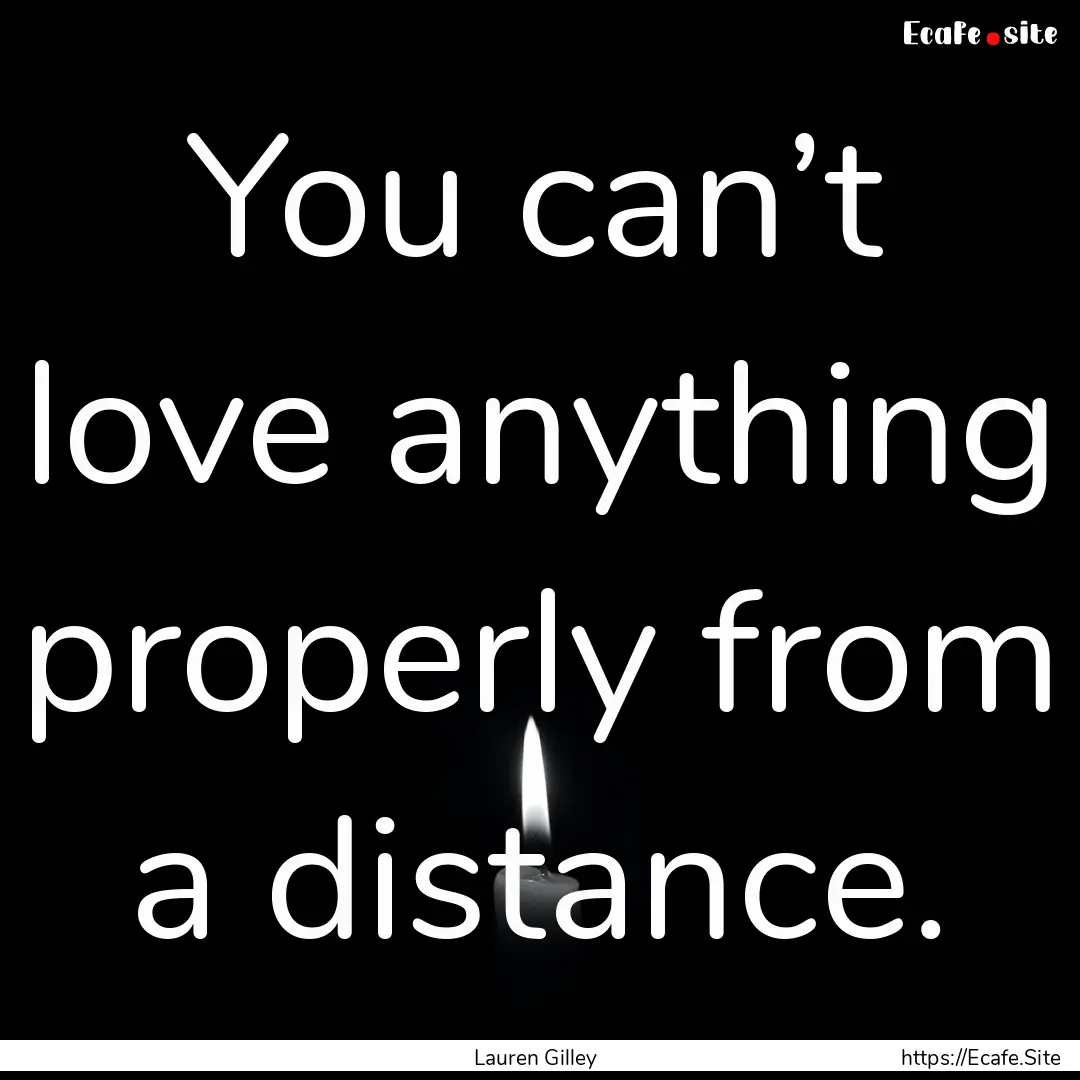 You can’t love anything properly from a.... : Quote by Lauren Gilley