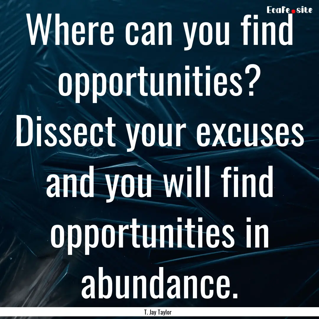 Where can you find opportunities? Dissect.... : Quote by T. Jay Taylor