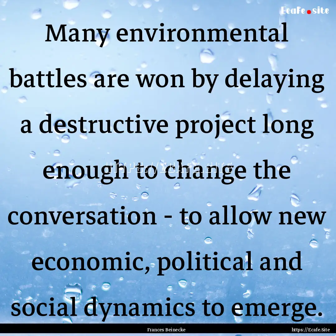 Many environmental battles are won by delaying.... : Quote by Frances Beinecke