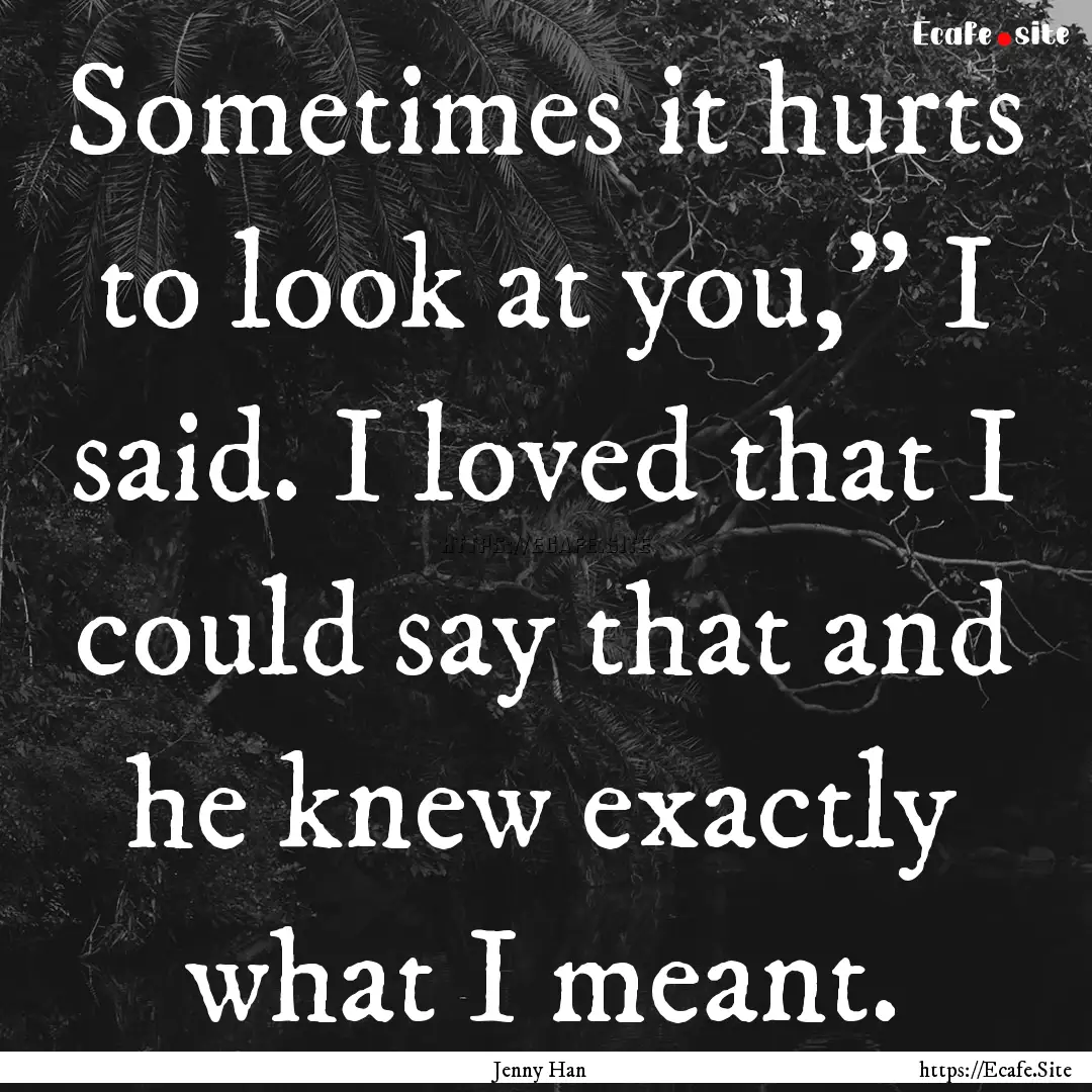 Sometimes it hurts to look at you,” I said..... : Quote by Jenny Han