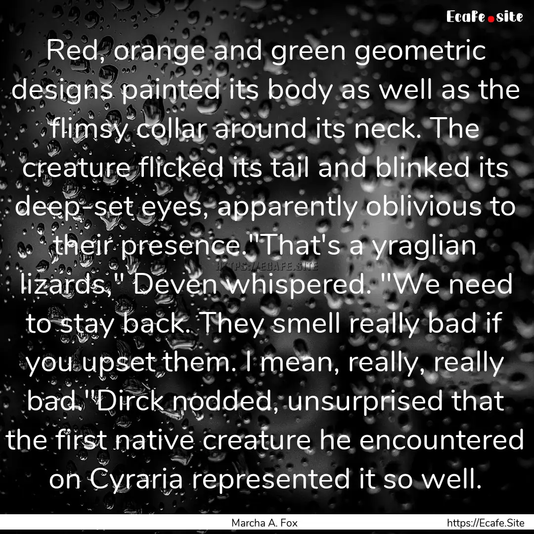 Red, orange and green geometric designs painted.... : Quote by Marcha A. Fox