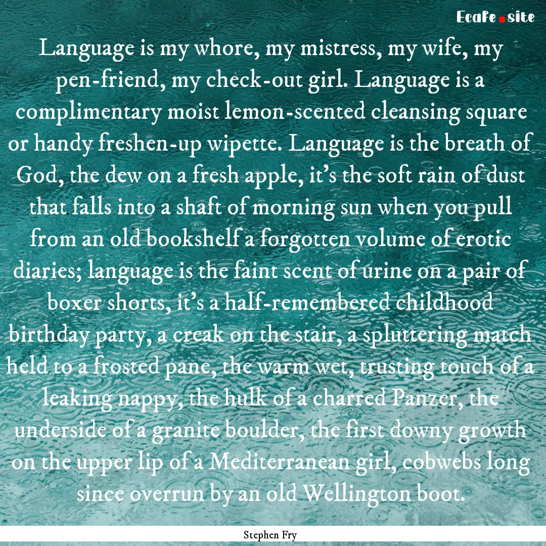 Language is my whore, my mistress, my wife,.... : Quote by Stephen Fry