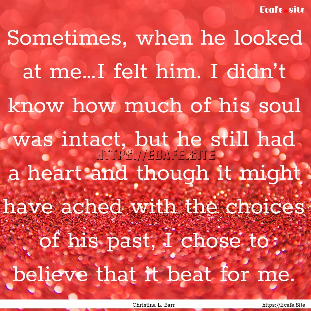 Sometimes, when he looked at me…I felt.... : Quote by Christina L. Barr