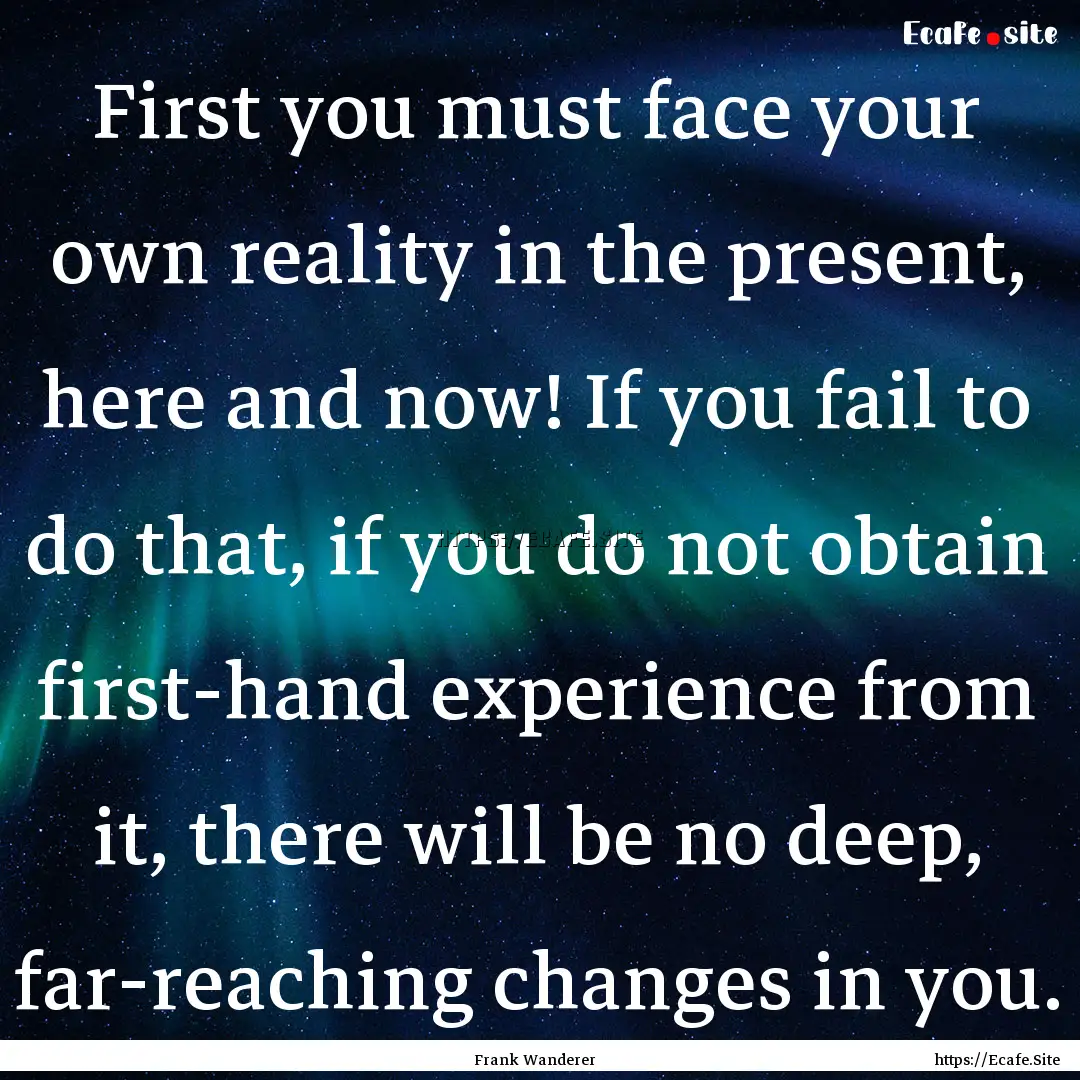 First you must face your own reality in the.... : Quote by Frank Wanderer