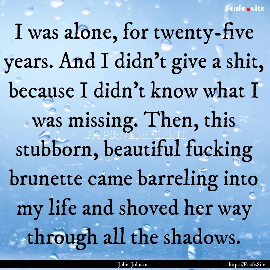 I was alone, for twenty-five years. And I.... : Quote by Julie Johnson