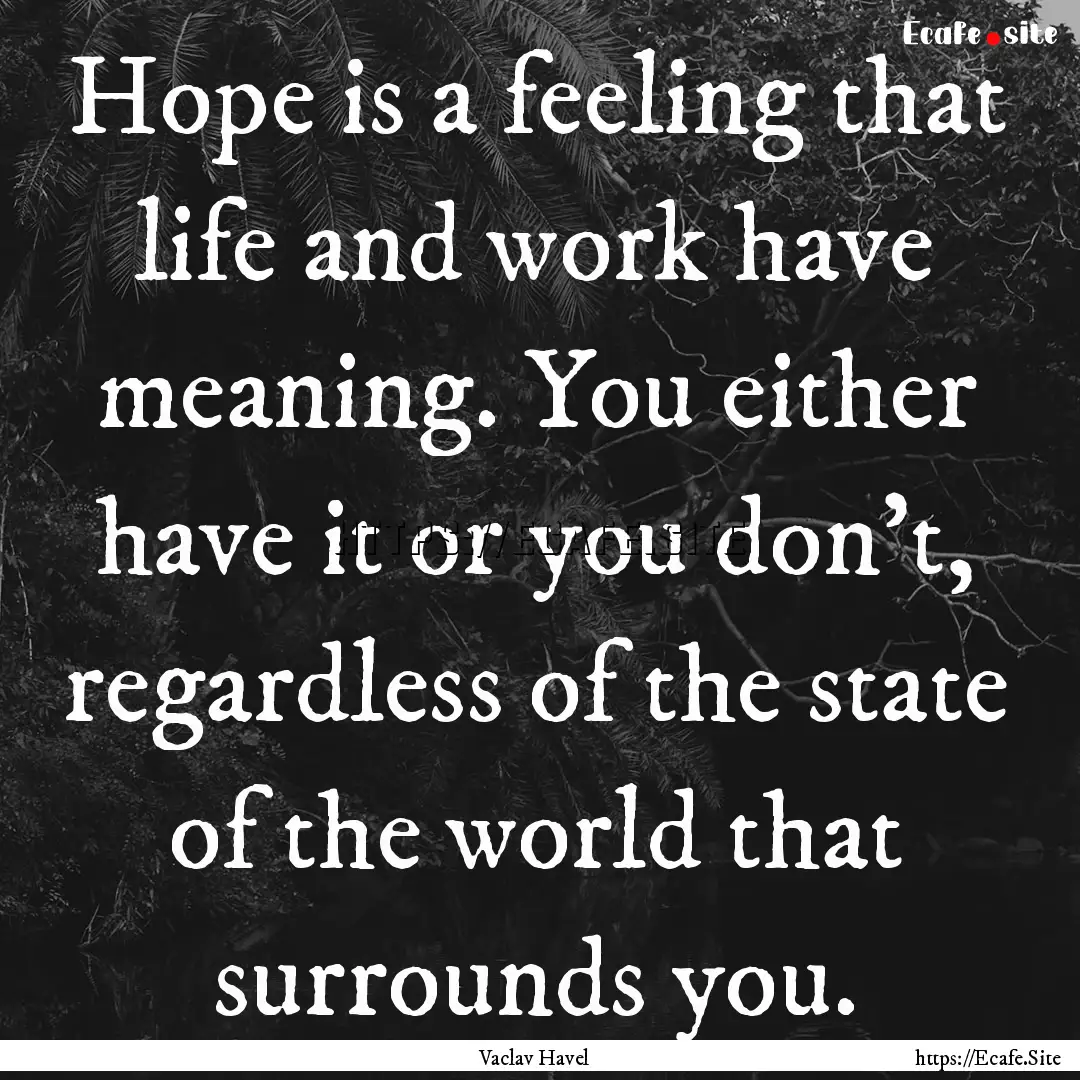 Hope is a feeling that life and work have.... : Quote by Vaclav Havel