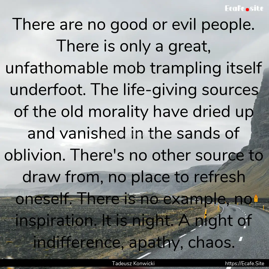 There are no good or evil people. There is.... : Quote by Tadeusz Konwicki