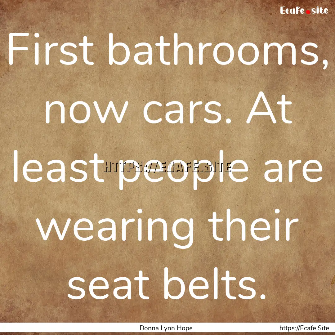 First bathrooms, now cars. At least people.... : Quote by Donna Lynn Hope