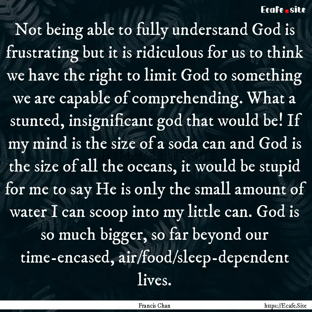 Not being able to fully understand God is.... : Quote by Francis Chan