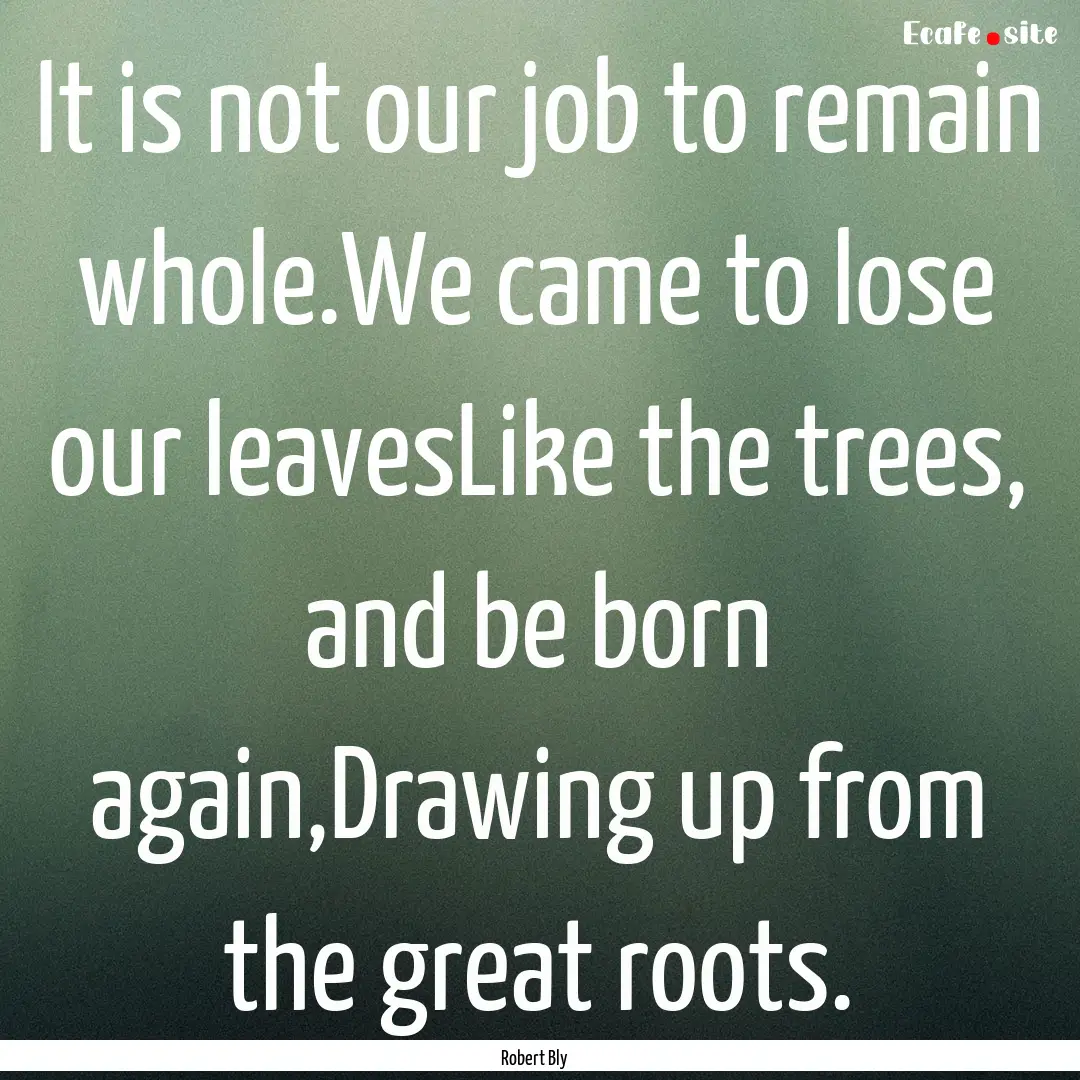 It is not our job to remain whole.We came.... : Quote by Robert Bly