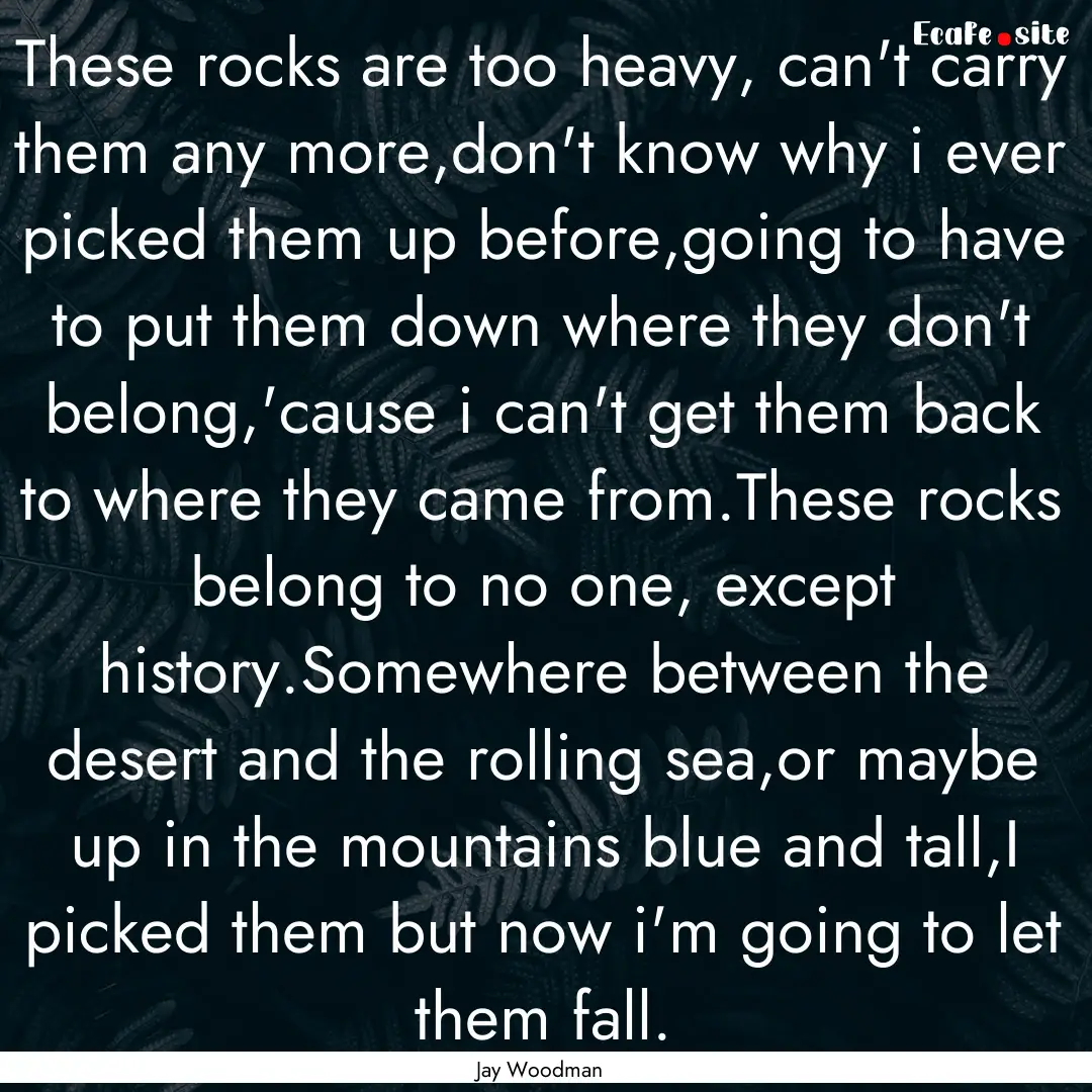 These rocks are too heavy, can't carry them.... : Quote by Jay Woodman