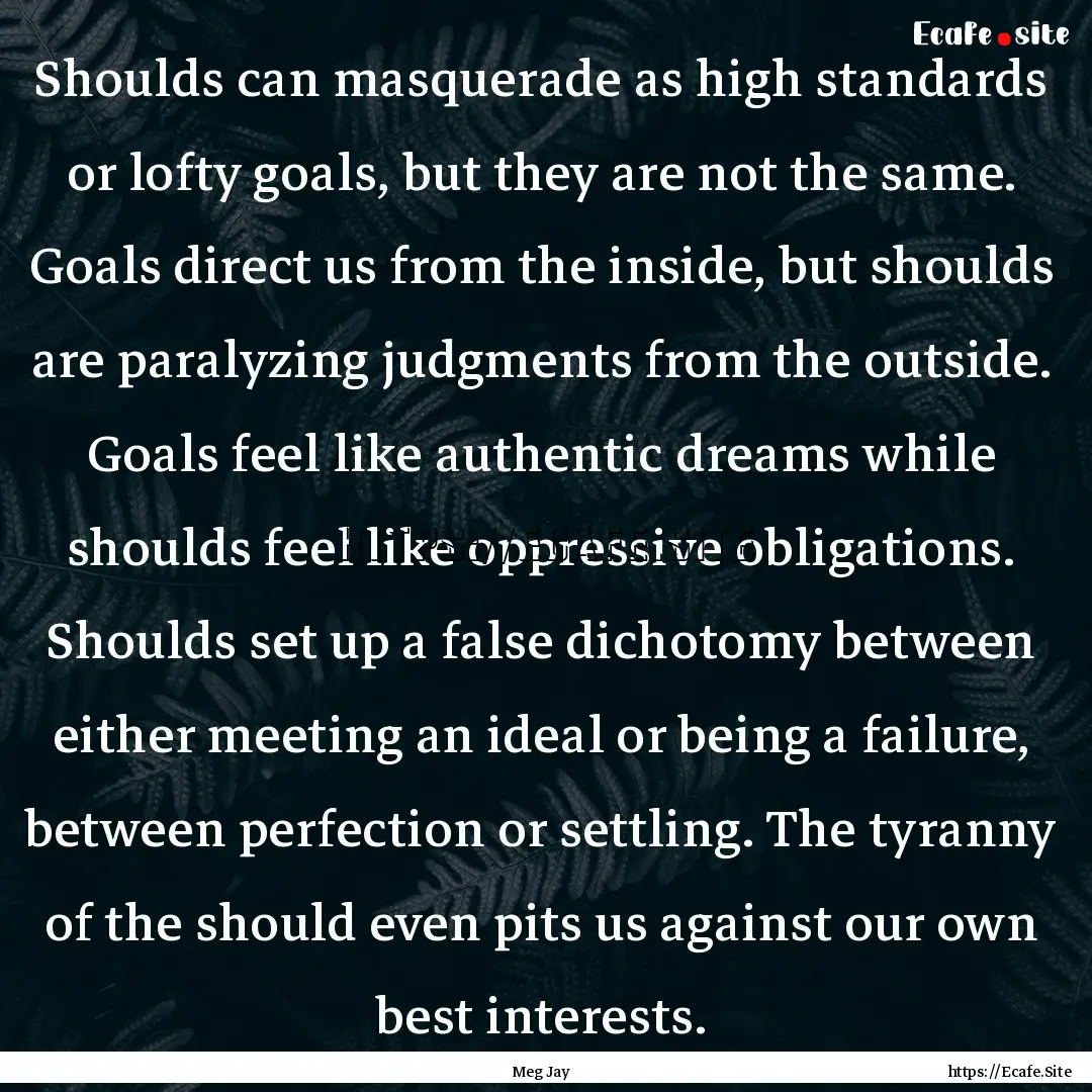 Shoulds can masquerade as high standards.... : Quote by Meg Jay