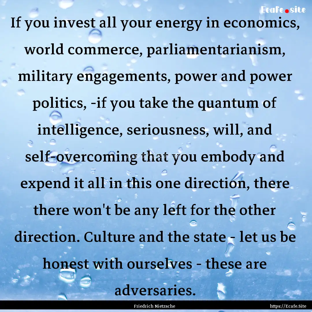 If you invest all your energy in economics,.... : Quote by Friedrich Nietzsche