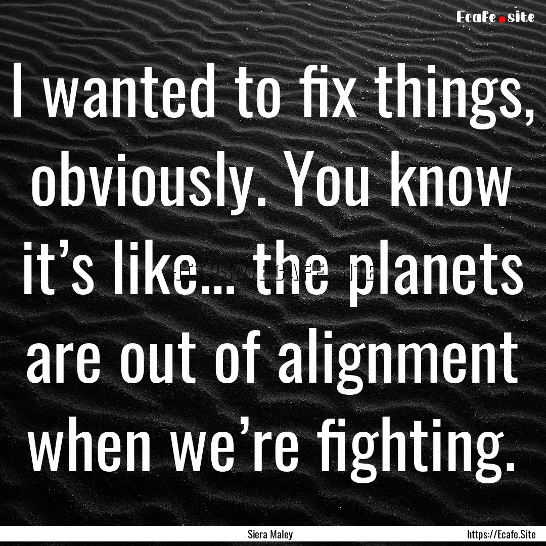 I wanted to fix things, obviously. You know.... : Quote by Siera Maley