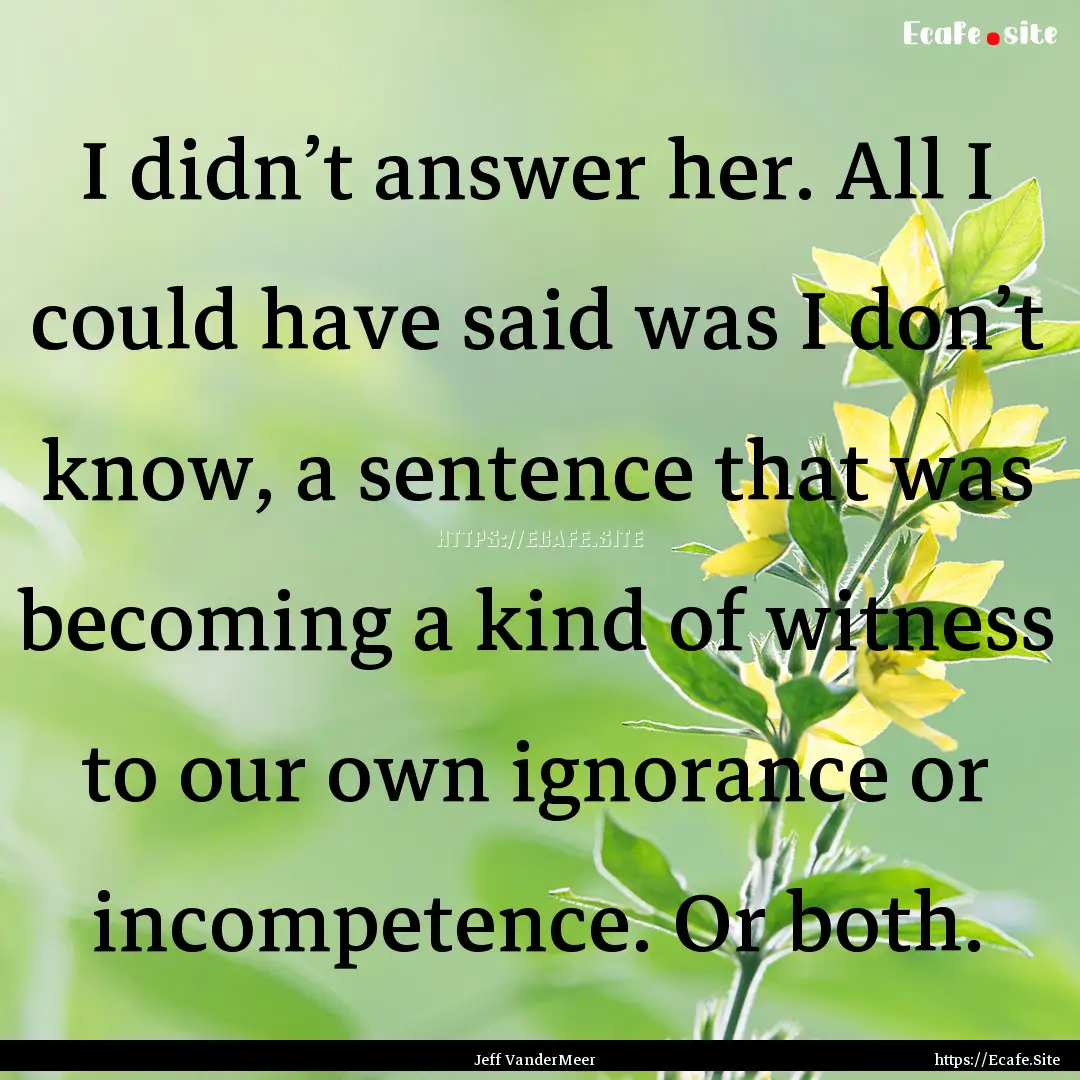 I didn’t answer her. All I could have said.... : Quote by Jeff VanderMeer