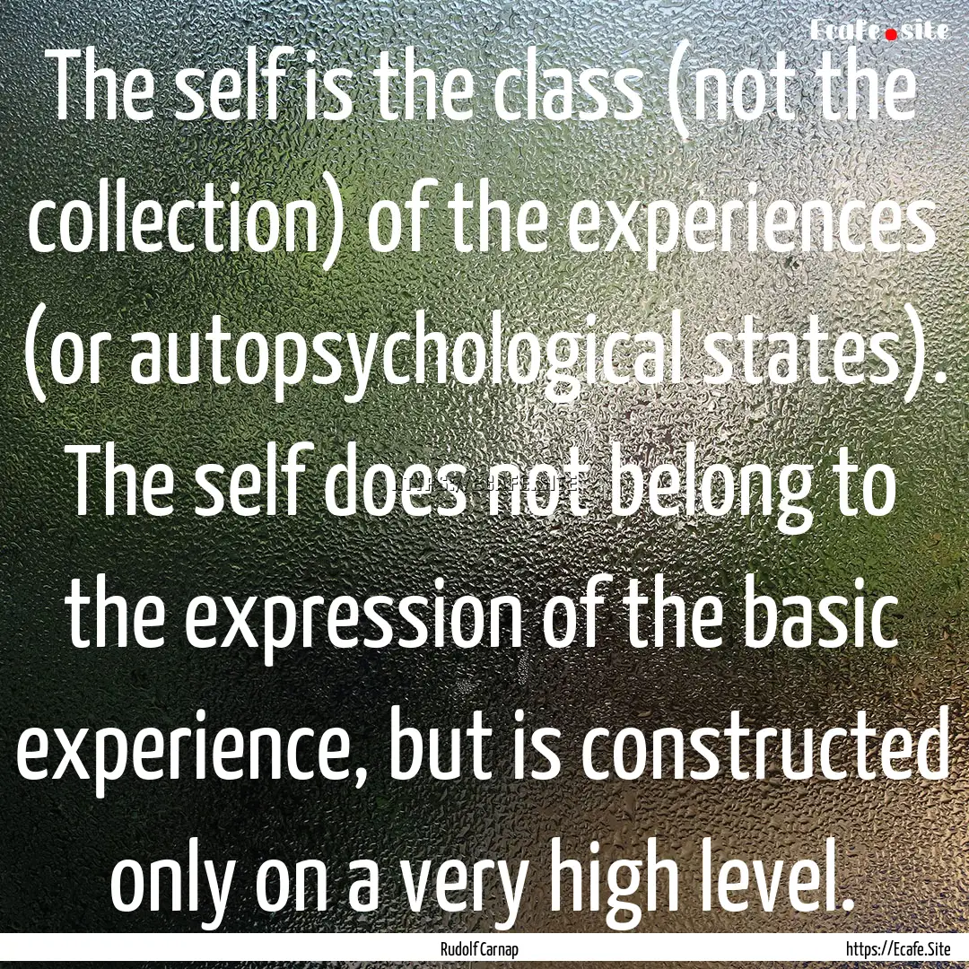 The self is the class (not the collection).... : Quote by Rudolf Carnap