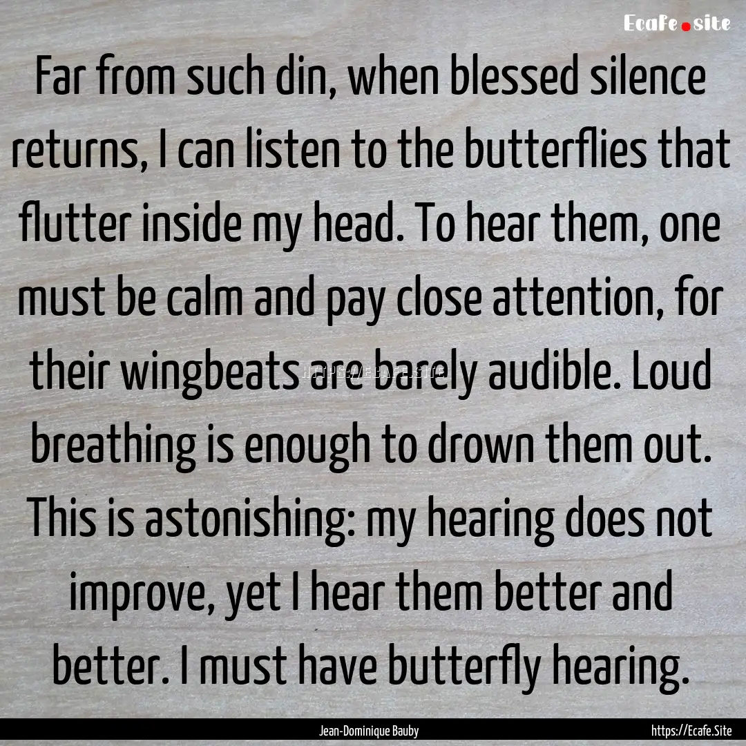 Far from such din, when blessed silence returns,.... : Quote by Jean-Dominique Bauby