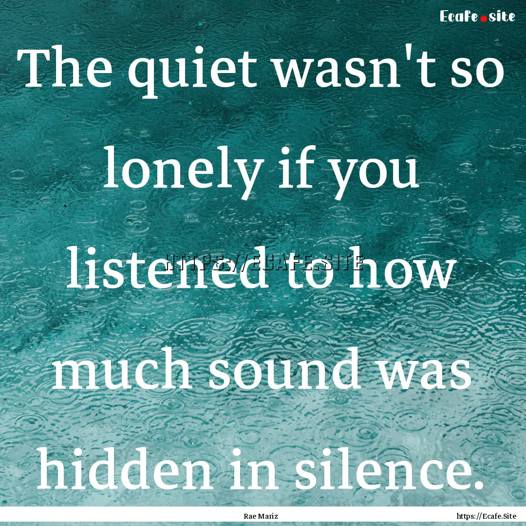 The quiet wasn't so lonely if you listened.... : Quote by Rae Mariz