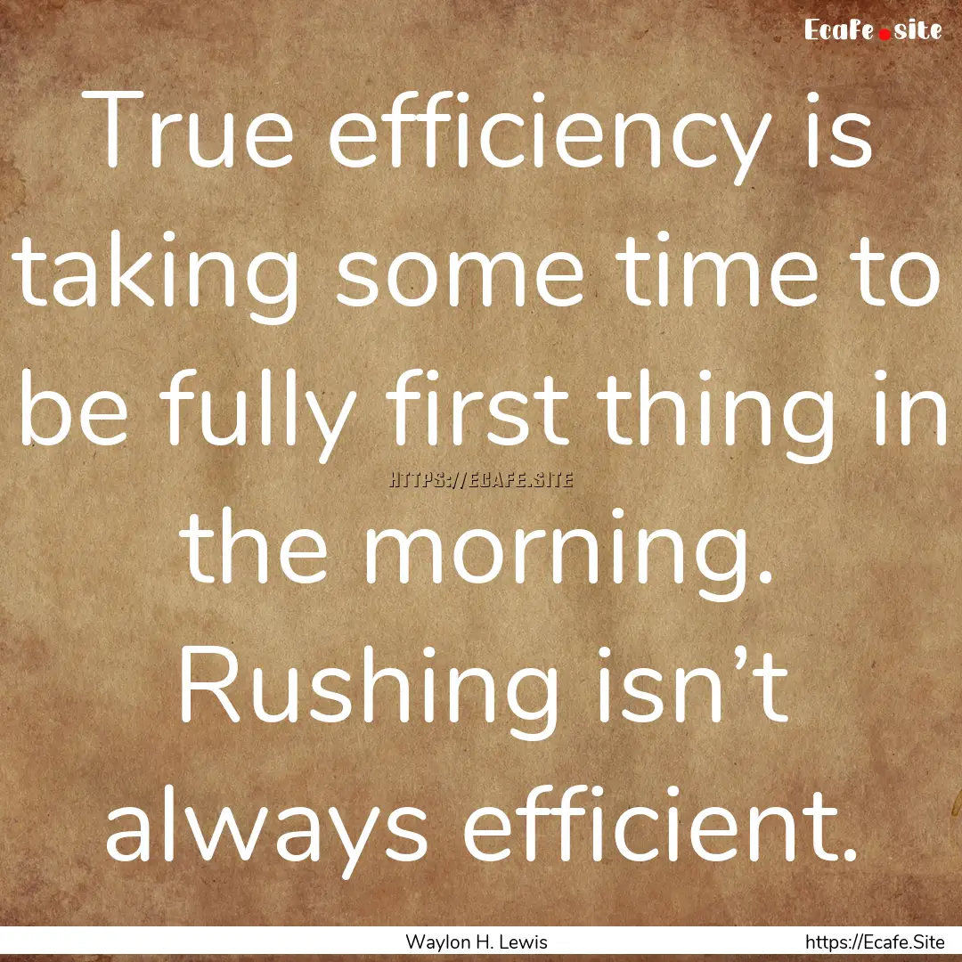 True efficiency is taking some time to be.... : Quote by Waylon H. Lewis