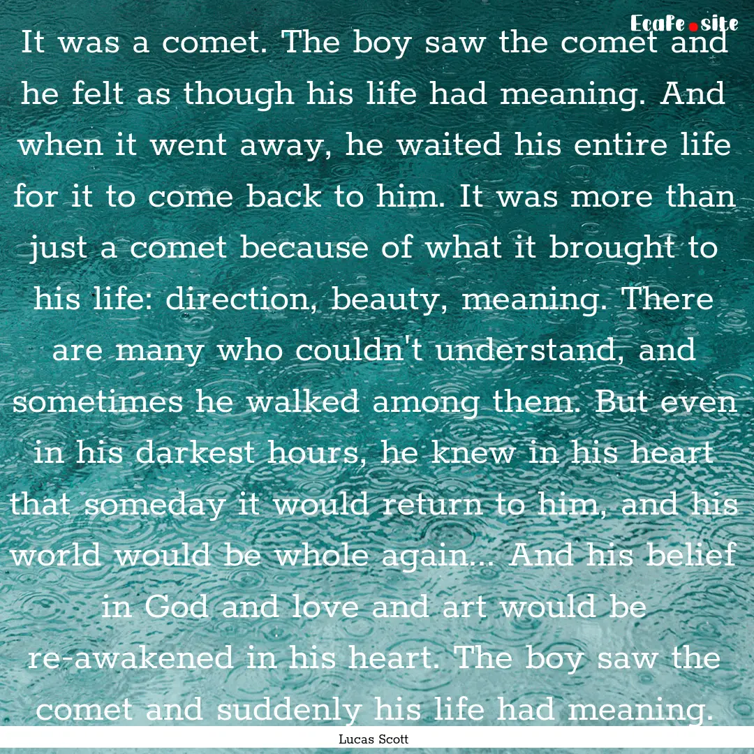 It was a comet. The boy saw the comet and.... : Quote by Lucas Scott