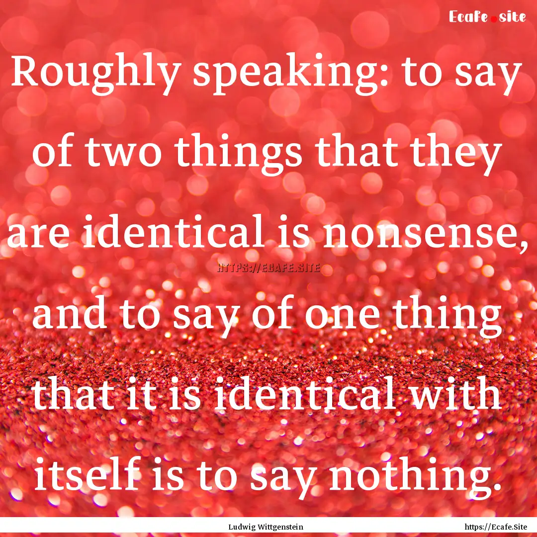 Roughly speaking: to say of two things that.... : Quote by Ludwig Wittgenstein