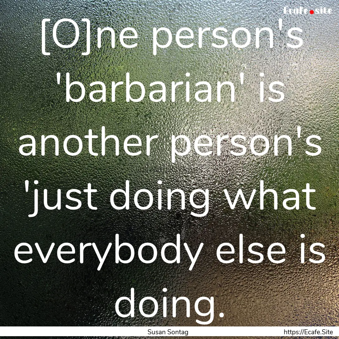 [O]ne person's 'barbarian' is another person's.... : Quote by Susan Sontag