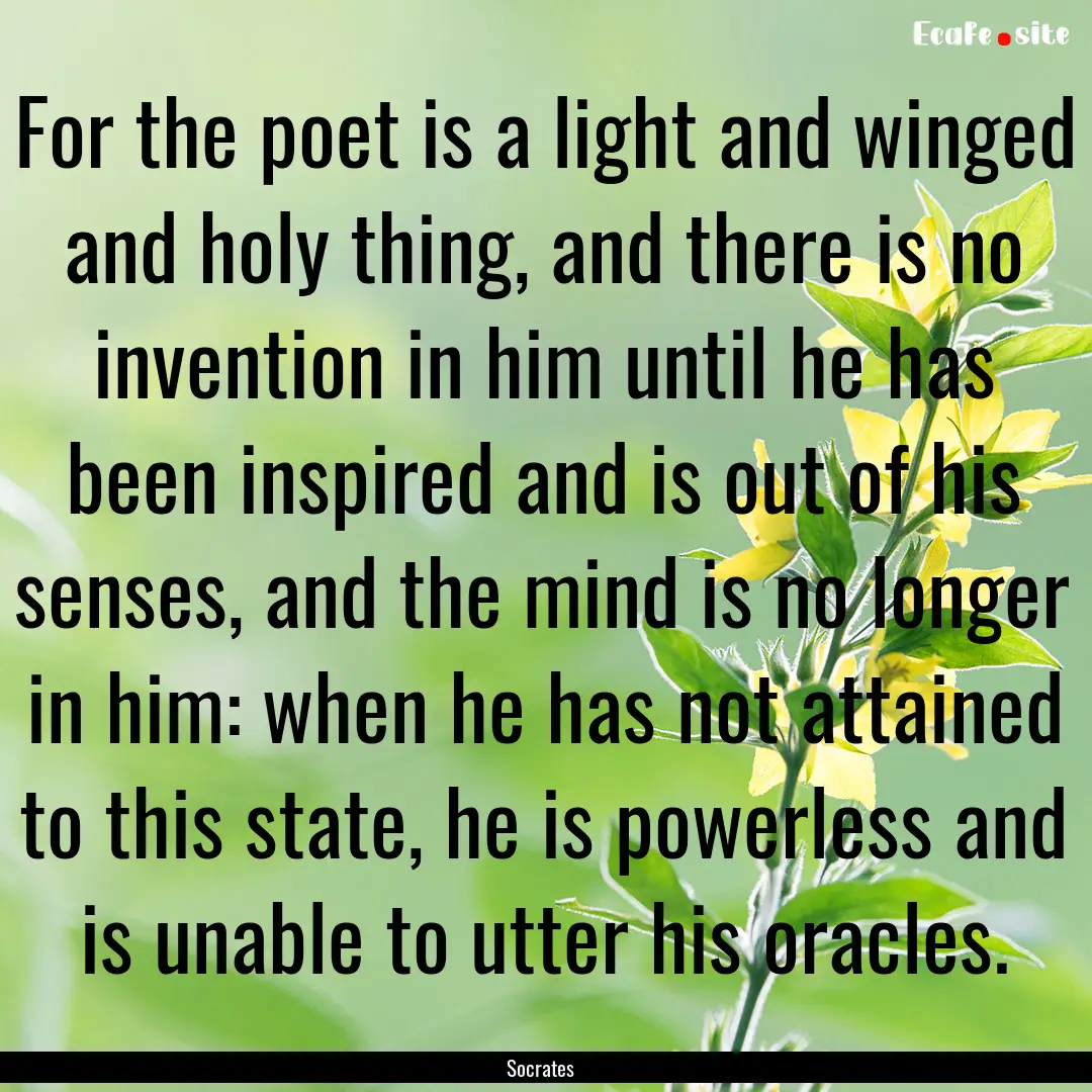 For the poet is a light and winged and holy.... : Quote by Socrates