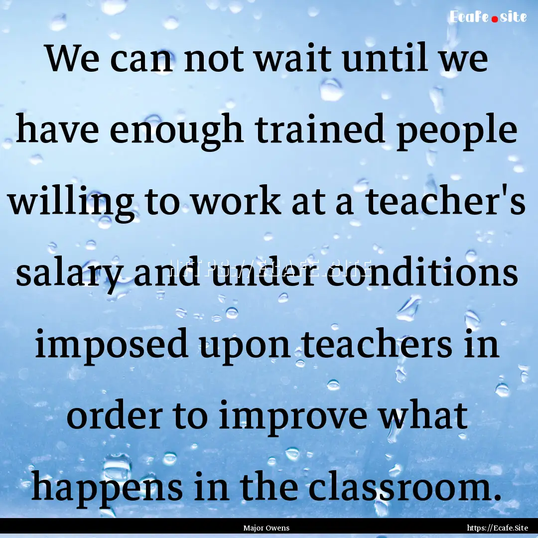 We can not wait until we have enough trained.... : Quote by Major Owens