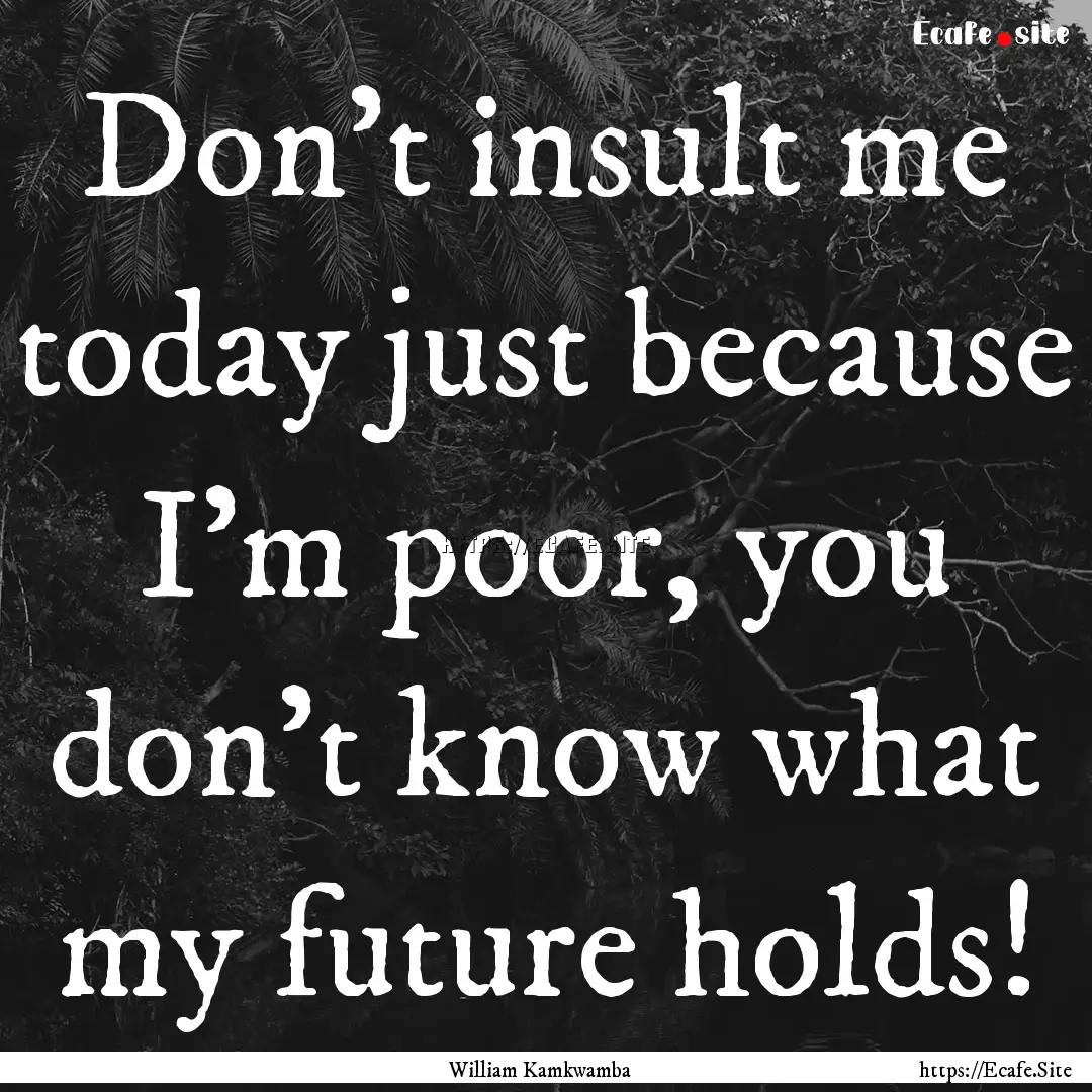 Don't insult me today just because I'm poor,.... : Quote by William Kamkwamba