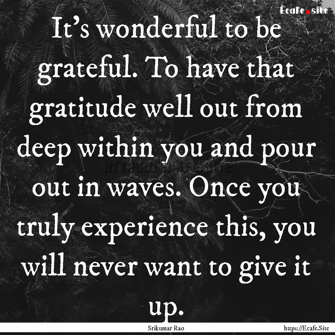 It's wonderful to be grateful. To have that.... : Quote by Srikumar Rao