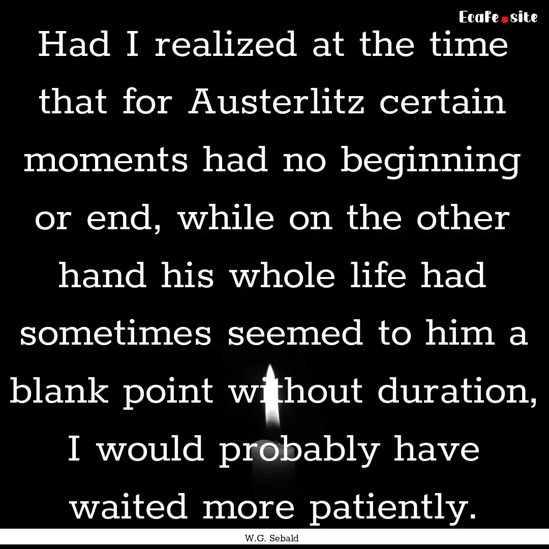 Had I realized at the time that for Austerlitz.... : Quote by W.G. Sebald