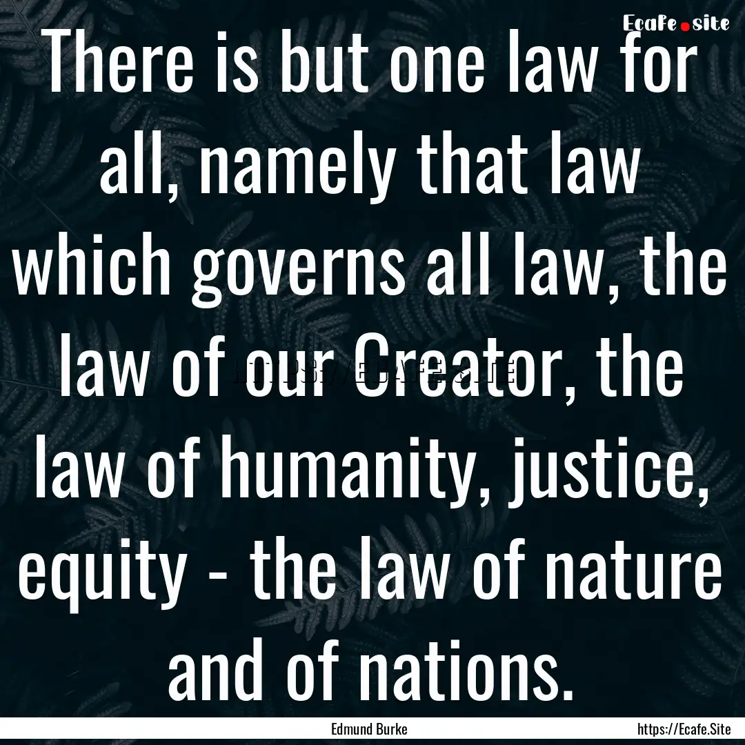 There is but one law for all, namely that.... : Quote by Edmund Burke