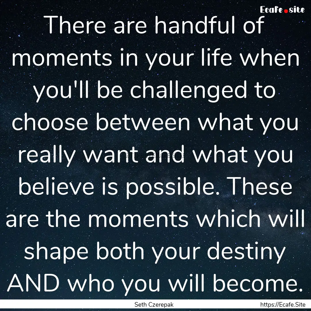 There are handful of moments in your life.... : Quote by Seth Czerepak