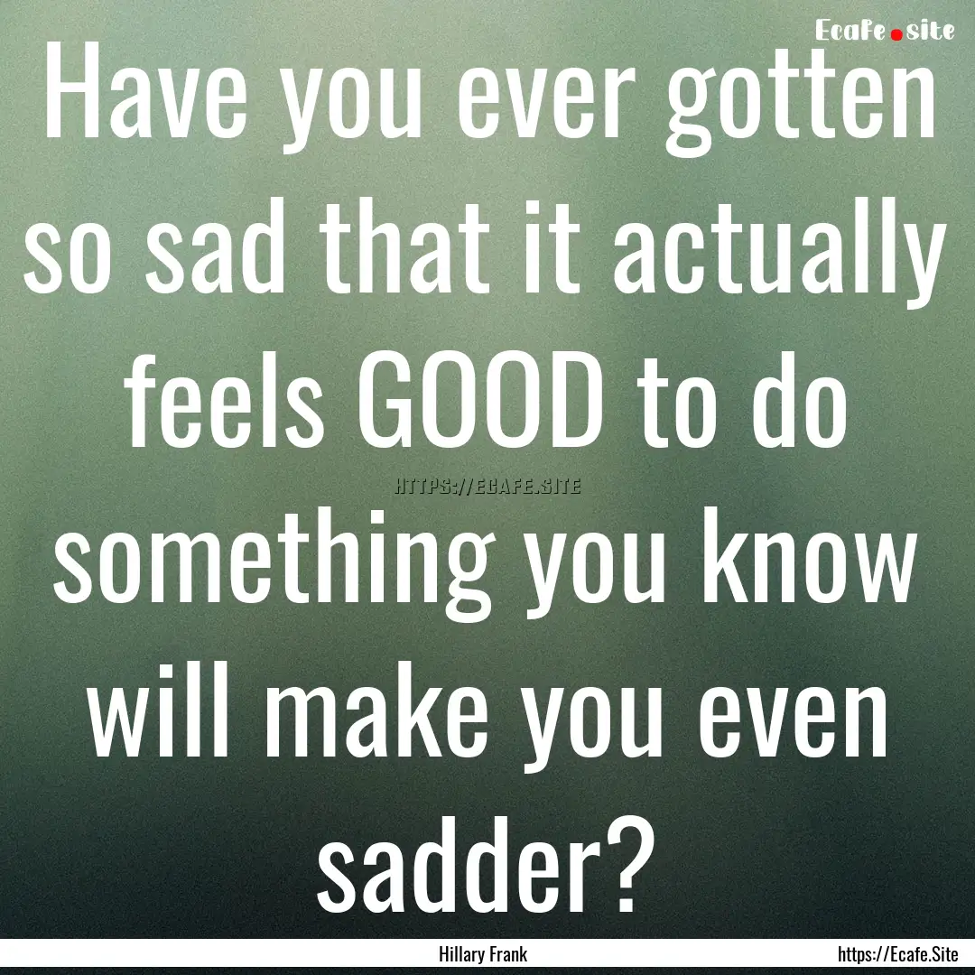 Have you ever gotten so sad that it actually.... : Quote by Hillary Frank